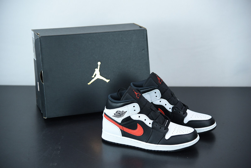 air jordan 1 mid black chile red white 554724-075